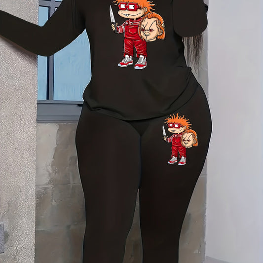 Women's Figure Print Top & Leggings Set