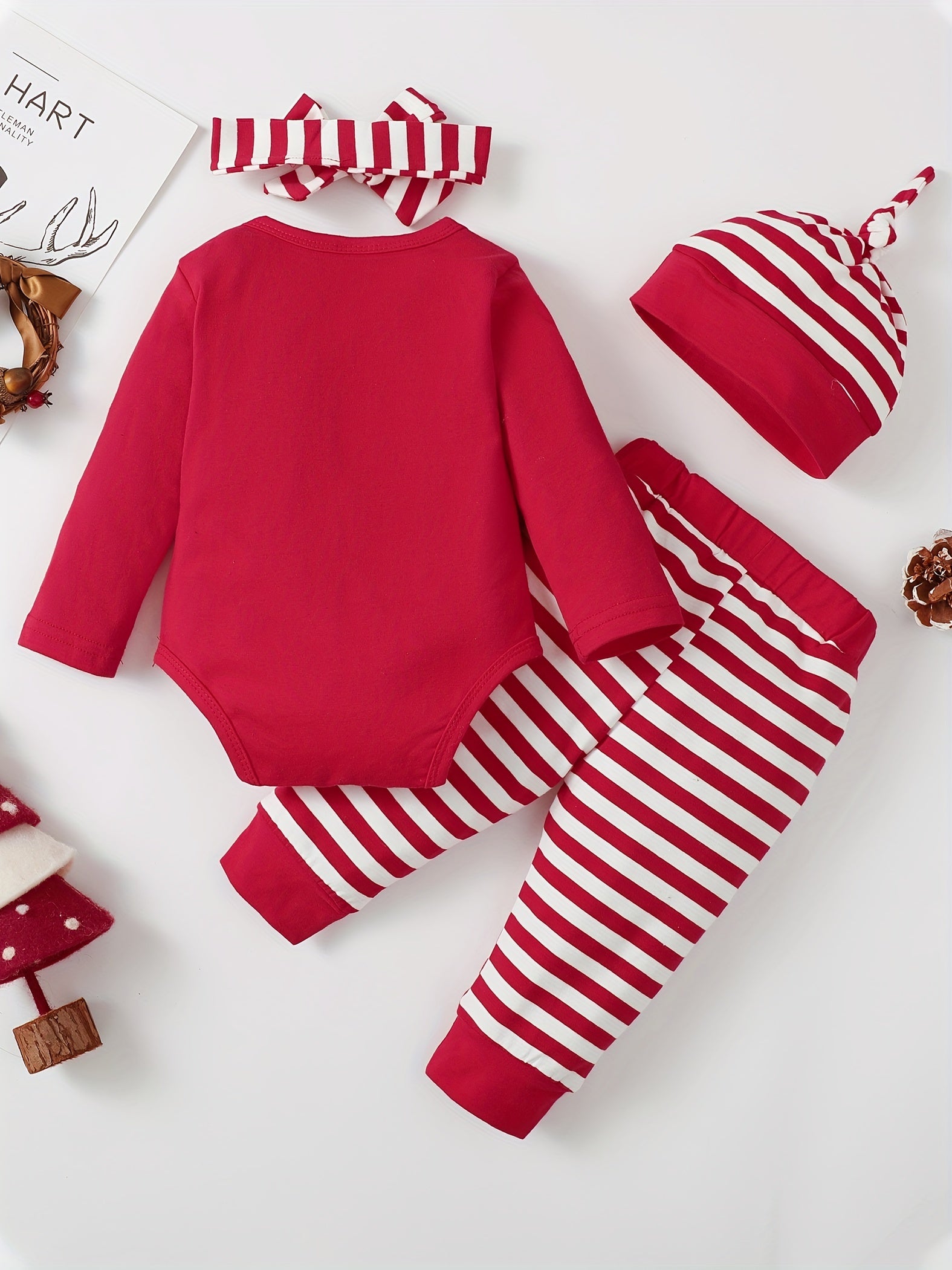 Newborn Infant Xmas Romper Striped Pants Set
