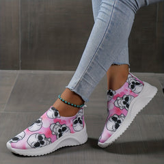 Women's Skull Pattern Sneaker Low Round Toe Non Slip Halloween Shoes