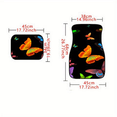 4pcs Colorful Butterfly Car Floor Mats Non-slip Stain Resistant Mats