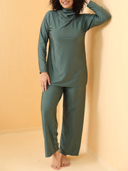 Modest Swimsuit Set Women's Plus Cover High Neck Top & Pants
