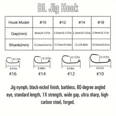 50pcs Barbless Jig Nymph Euro Nymph Hooks 10 12 14 16