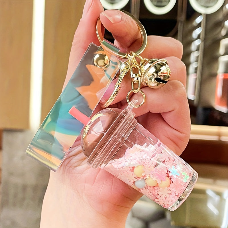 Acrylic Milk Tea Cup Keychain Sand Flow Bag Decoration Keychain