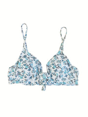 Sexy Bikini Top Women's Plus Ditsy Floral Print Tie Back Beachwear Bra