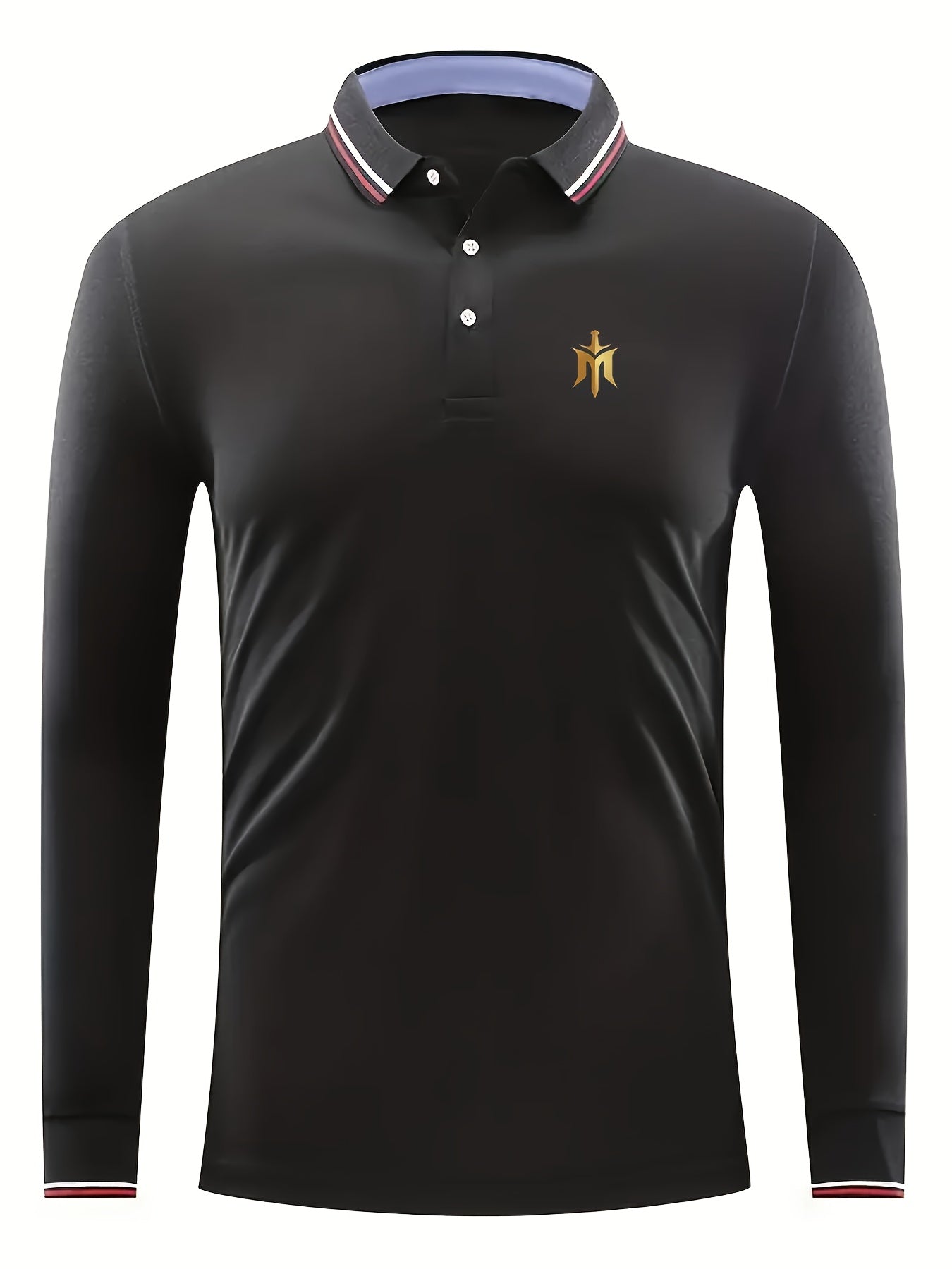 Men's Sword Print Golf Shirt Long Sleeve Collared Business Casual