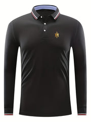 Men's Sword Print Golf Shirt Long Sleeve Collared Business Casual