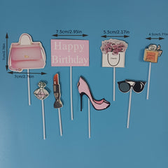 8pcs Birthday Cake Decoration Set - Makeup Theme