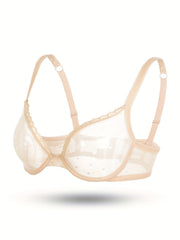 Sexy Bra Women's Plus Dot Print See through Mesh Underwire Push Up Bra