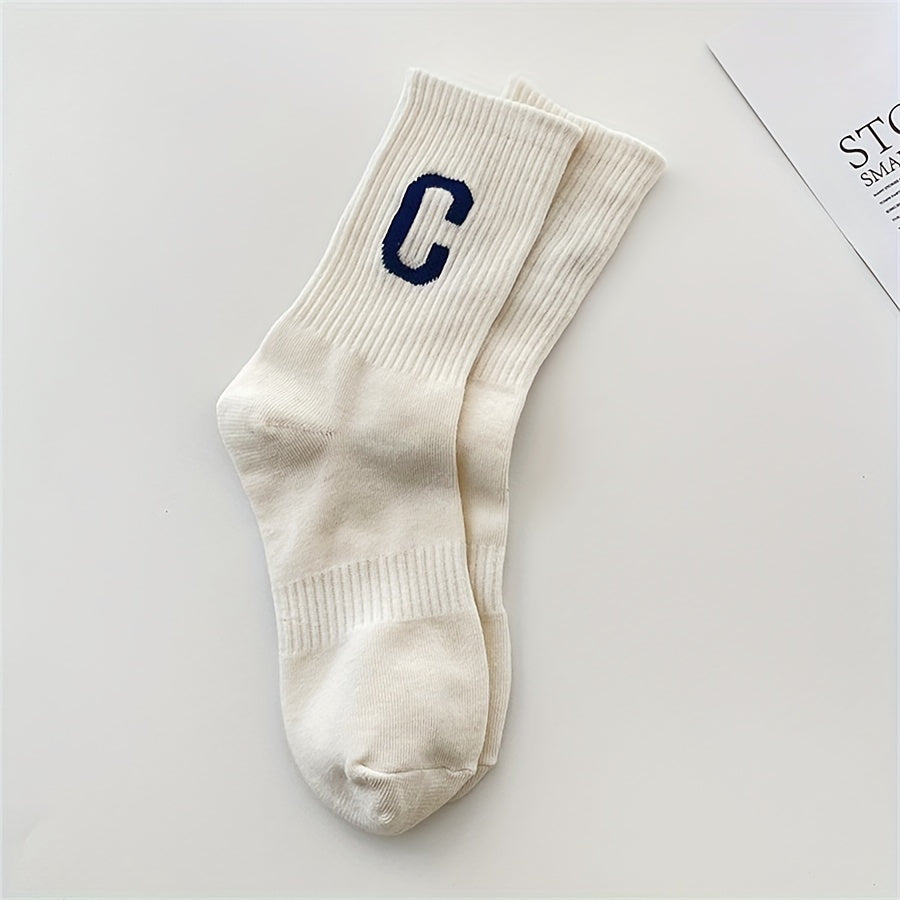 5 Pairs Letter & Striped Print Socks Breathable College Style Women's Stockings