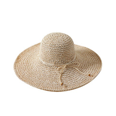 Khaki Wide Brim Sun Hat Oversized Crochet Straw Beach Travel Cap