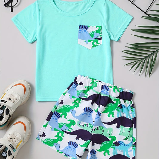 Boys Dinosaur Casual Outfit T shirt & Shorts Summer Clothes Set