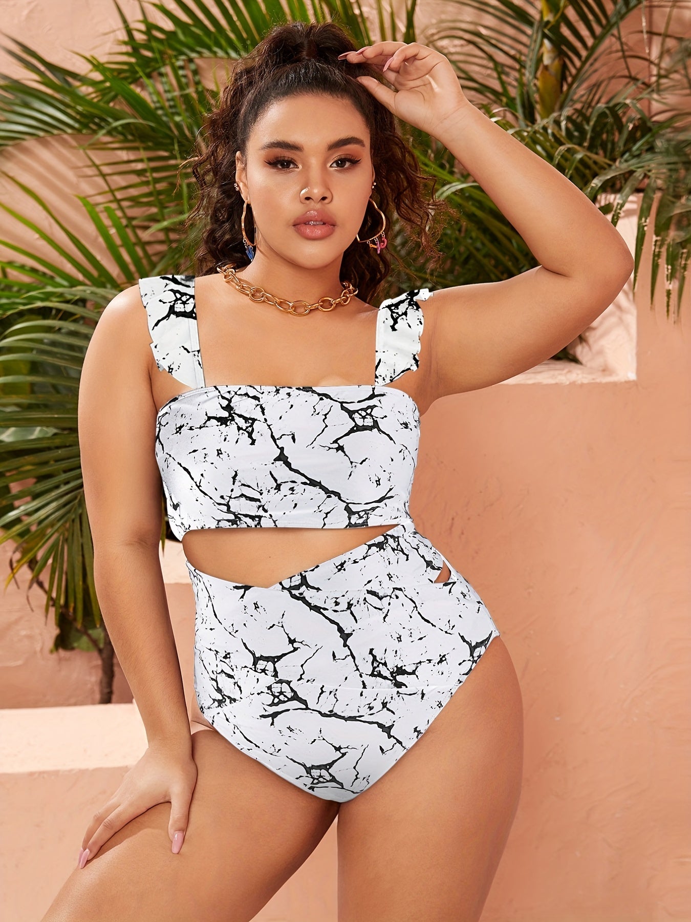Tie Dye Cap Sleeve Top & Tummy Control Swimsuit Set