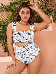 Tie Dye Cap Sleeve Top & Tummy Control Swimsuit Set