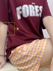 2pcs Plaid Lounge Shorts Soft Elastic Waistband Womens Loungewear