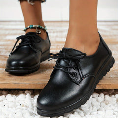 Women's Lace Up Faux Leather Flat Shoes Soft Sole Lightweight