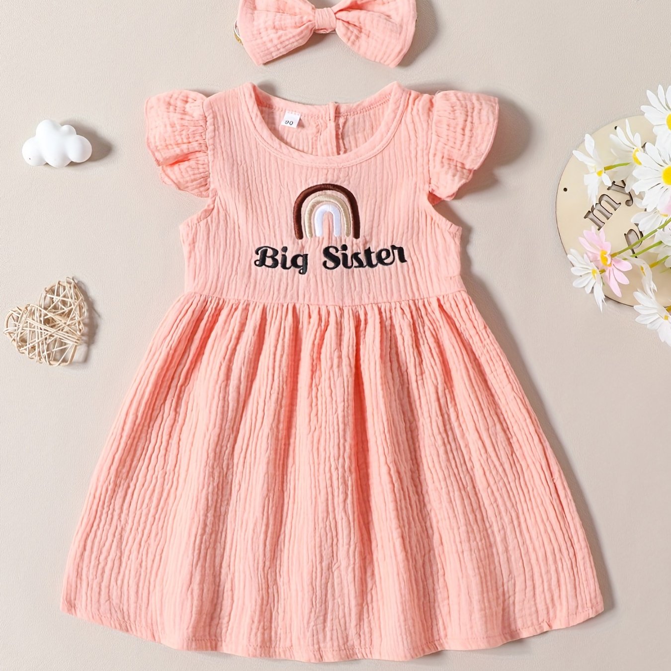 Summer Girls Rainbow Embroidered Puffy Dress