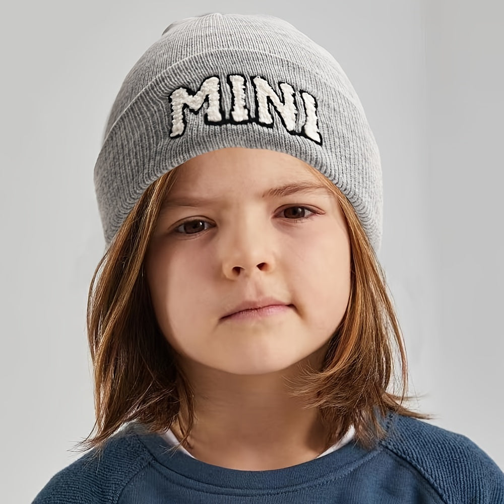 Boys Knitted Hat Soft Letter Embroidery Elastic Kids Beanie