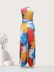Firework Print Slim Wide Leg Jumpsuit Sleeveless Casual Jumpsuit