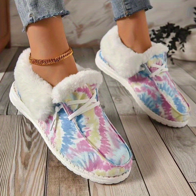 Women's Tie Dye Short Boots Plush Lined Snow Boots
