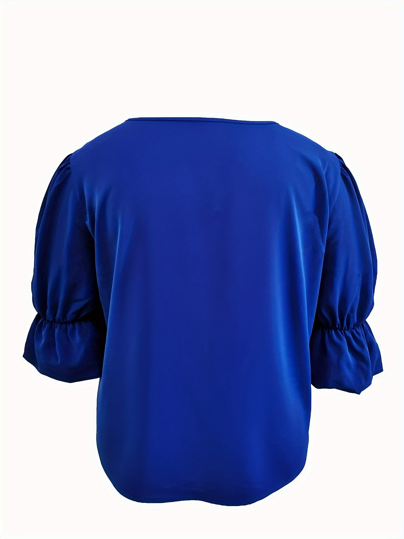 Casual Blouse Women Solid Bell Sleeve V Neck Loose Fit Top