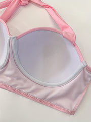Leaf Print Halter Pink Bikini Swimsuit