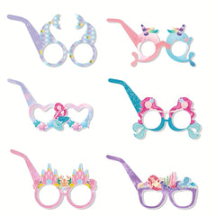 6 Pairs Birthday Party Paper Glasses Mermaid Castle Princess Unicorn Glasses