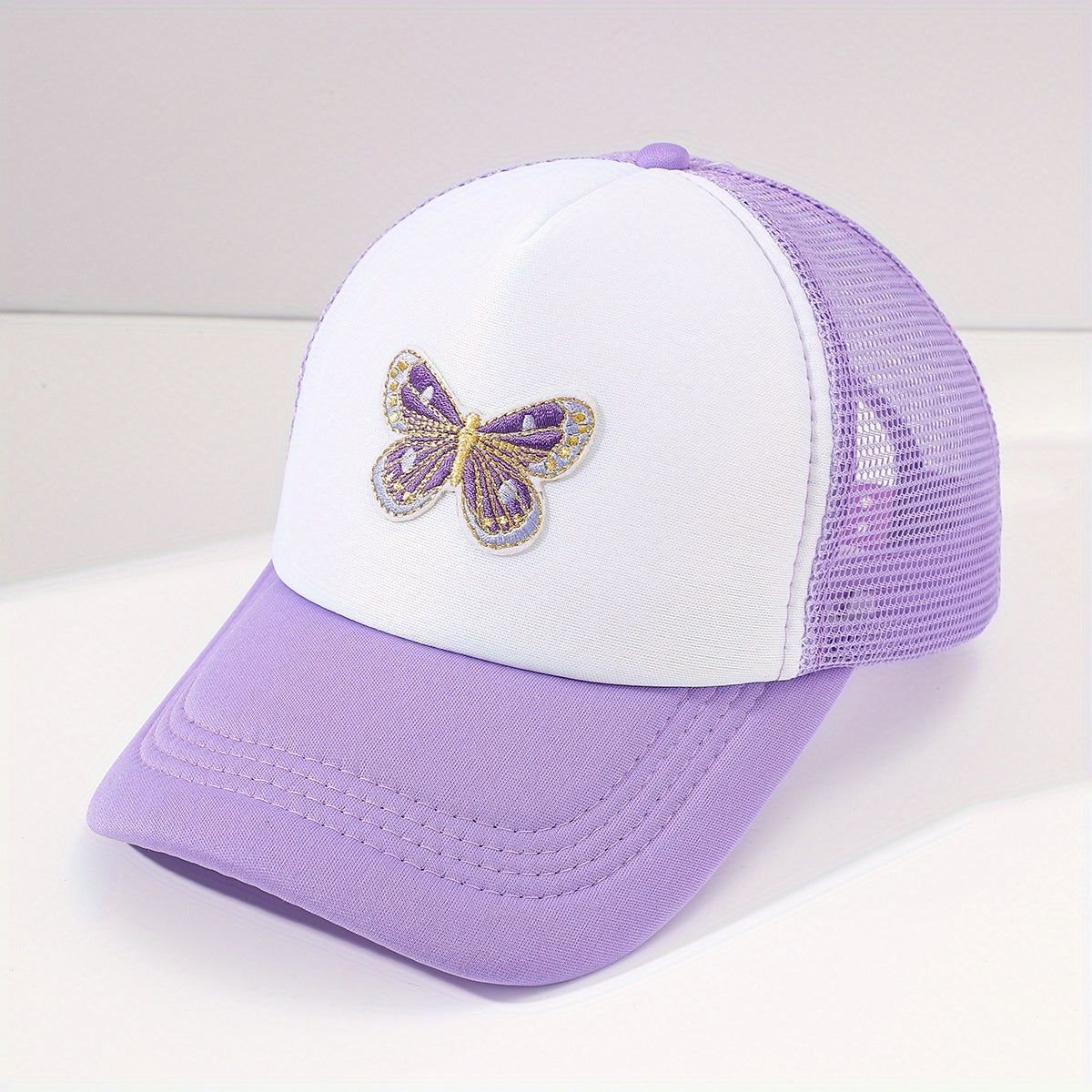 Butterfly Embroidery Half Mesh Baseball Cap