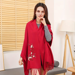 Plum Embroidered Cashmere Scarf Large Blanket Scarf Shawl Outdoor