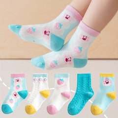 5 Pairs Girls Kids Bear Pattern Socks Comfy Crew Children's Socks