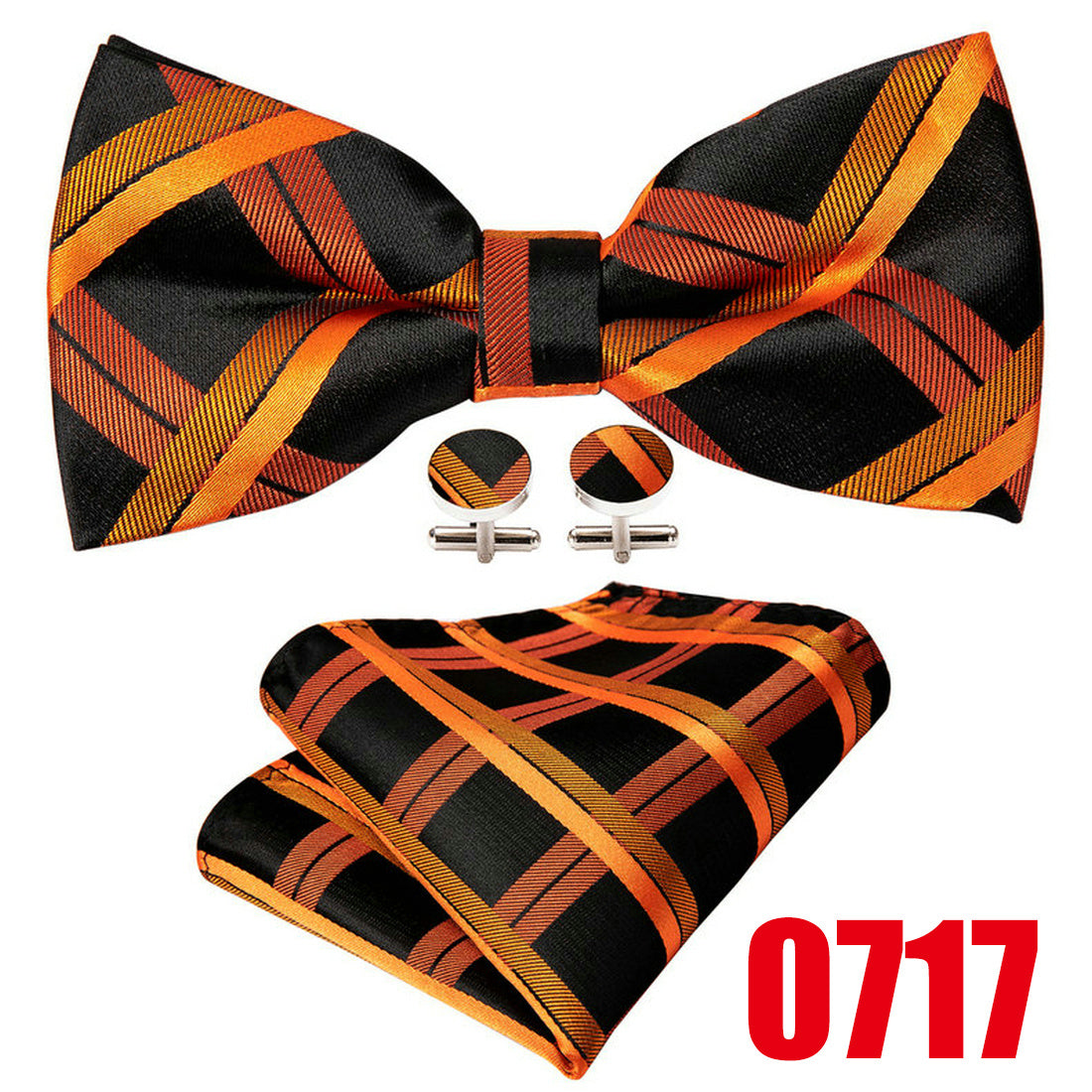Barry Wang Men's Plaid Stripe Bow Tie Adjustable Pre-Tie Satin Formal Casual