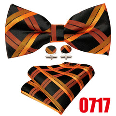 Barry Wang Men's Plaid Stripe Bow Tie Adjustable Pre-Tie Satin Formal Casual