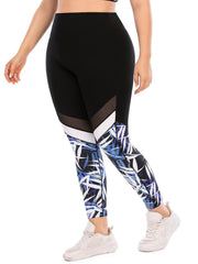 Colorblock Random Print Yoga Sports Leggings Plus Size
