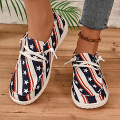 Women's Striped & Star Loafers Slip On Canvas Shoes