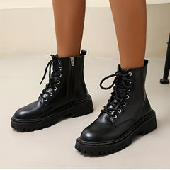 Women's Platform Combat Boots Lace Up & Side Zipper Ankle Boots