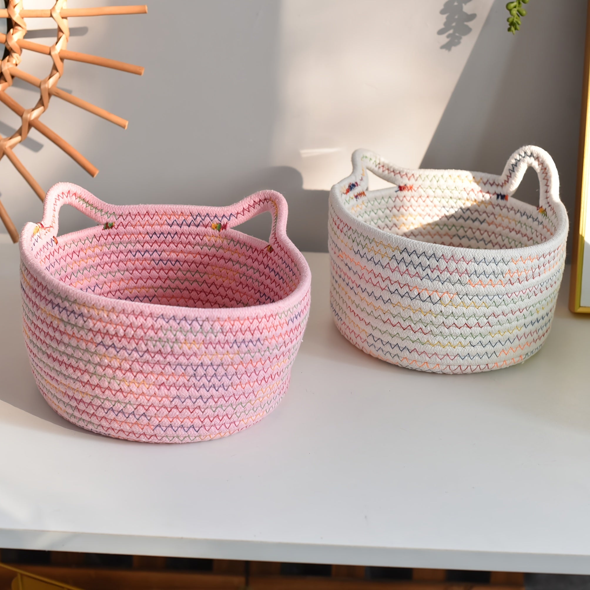 Colorful Cotton Rope Desktop Storage Basket for Office and Living Room