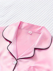 Satin Pajama Set Long Sleeve Top & Pants Women's Sleepwear
