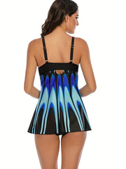 Modest Tankini Set Women's Plus Digital Print V Neck Cami Top & Bottom