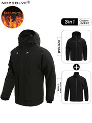 Men's 3 In 1 Outdoor Sports Hooded Jacket Waterproof Windproof Warm Hiking