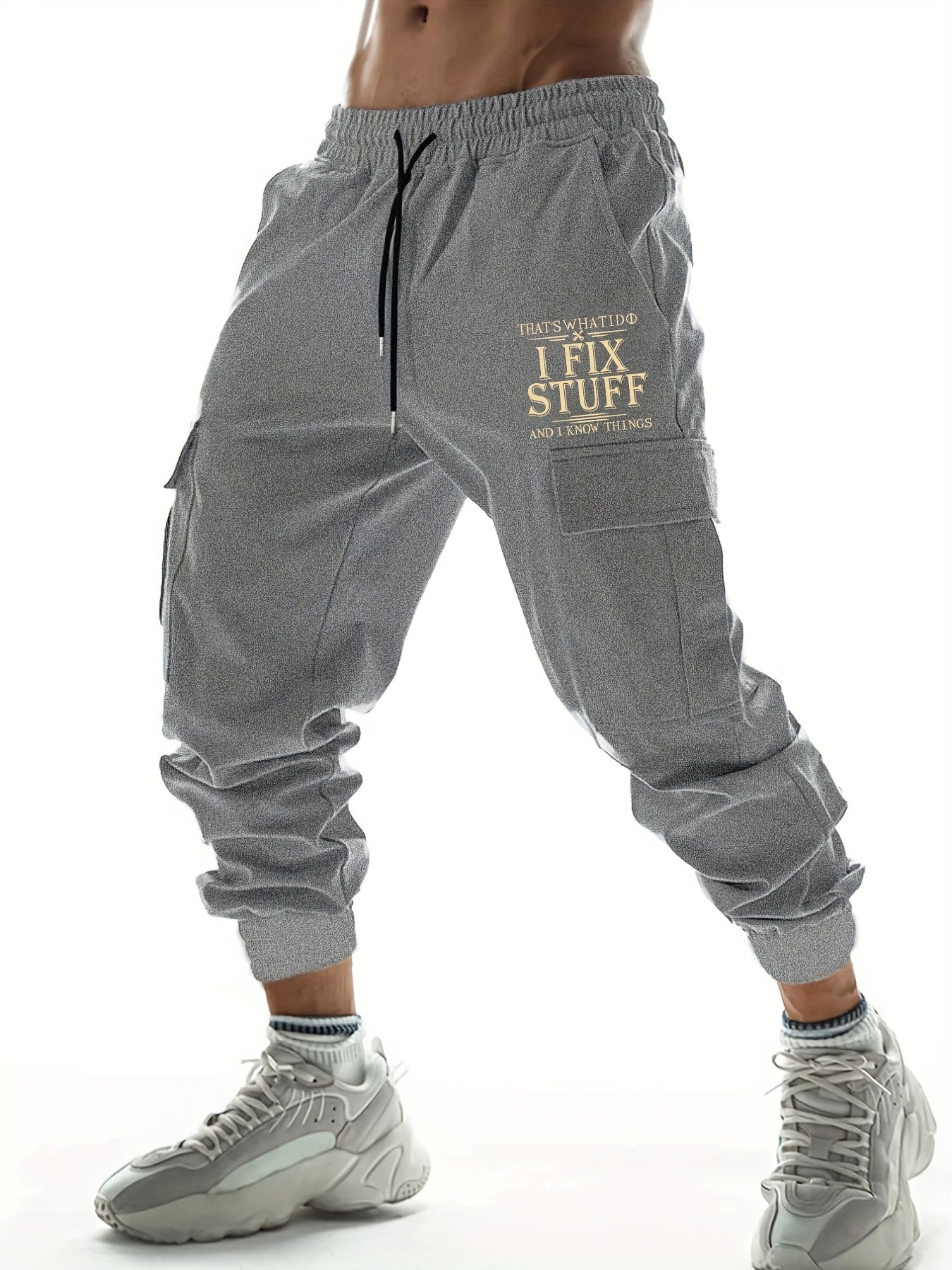 Hipster I Fix Stuff Print Cargo Pants Men s Flap Pocket Trousers