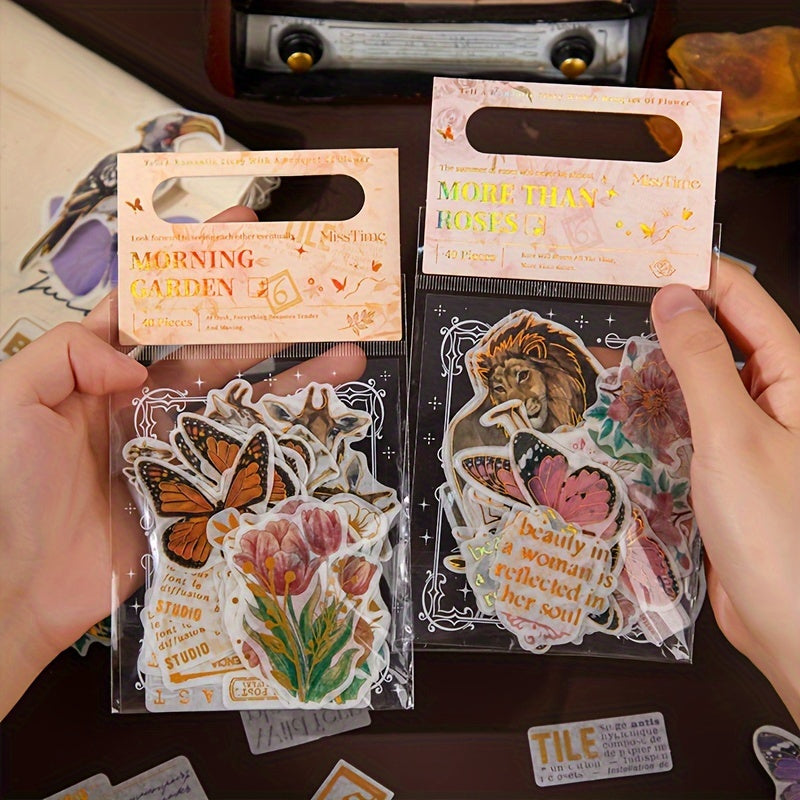 40pcs Clear Wind Half Summer Series Washi Sticker Pack Retro Material Decorative