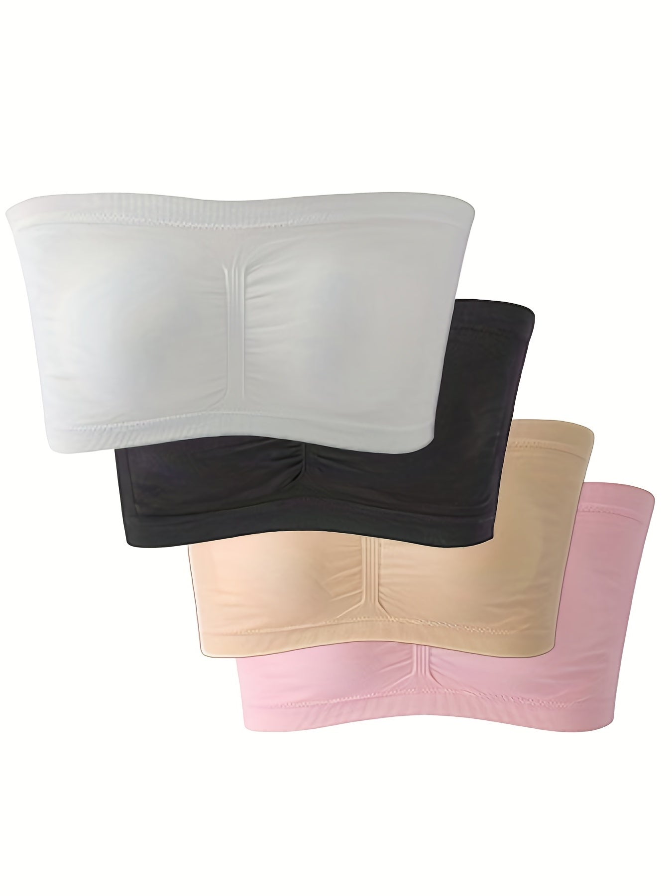 4pcs Seamless Invisible Bandeau Bras Comfy Soft Stretch Everyday Bra