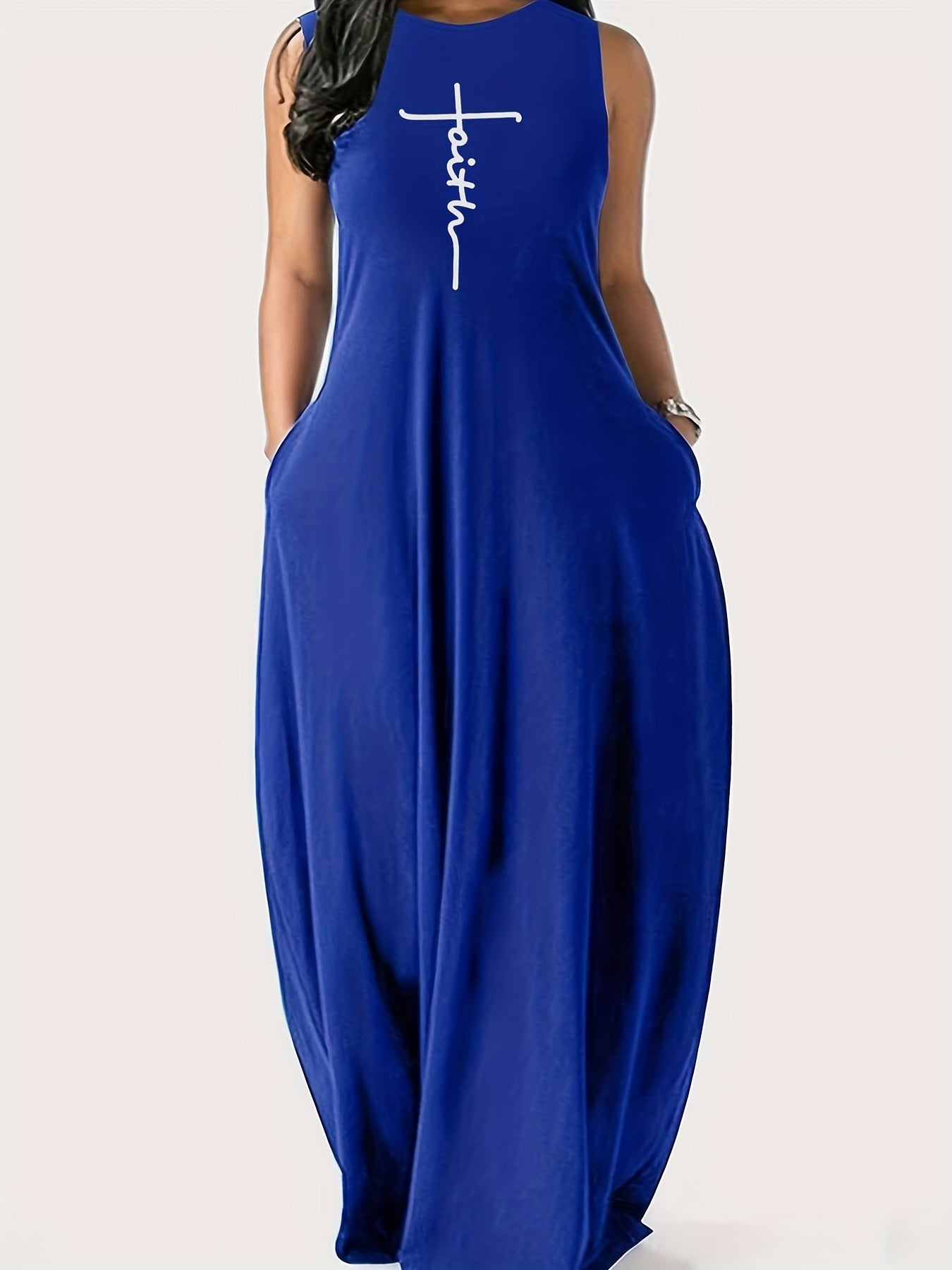 Art Letter Print Round Neck Tank Maxi Dress