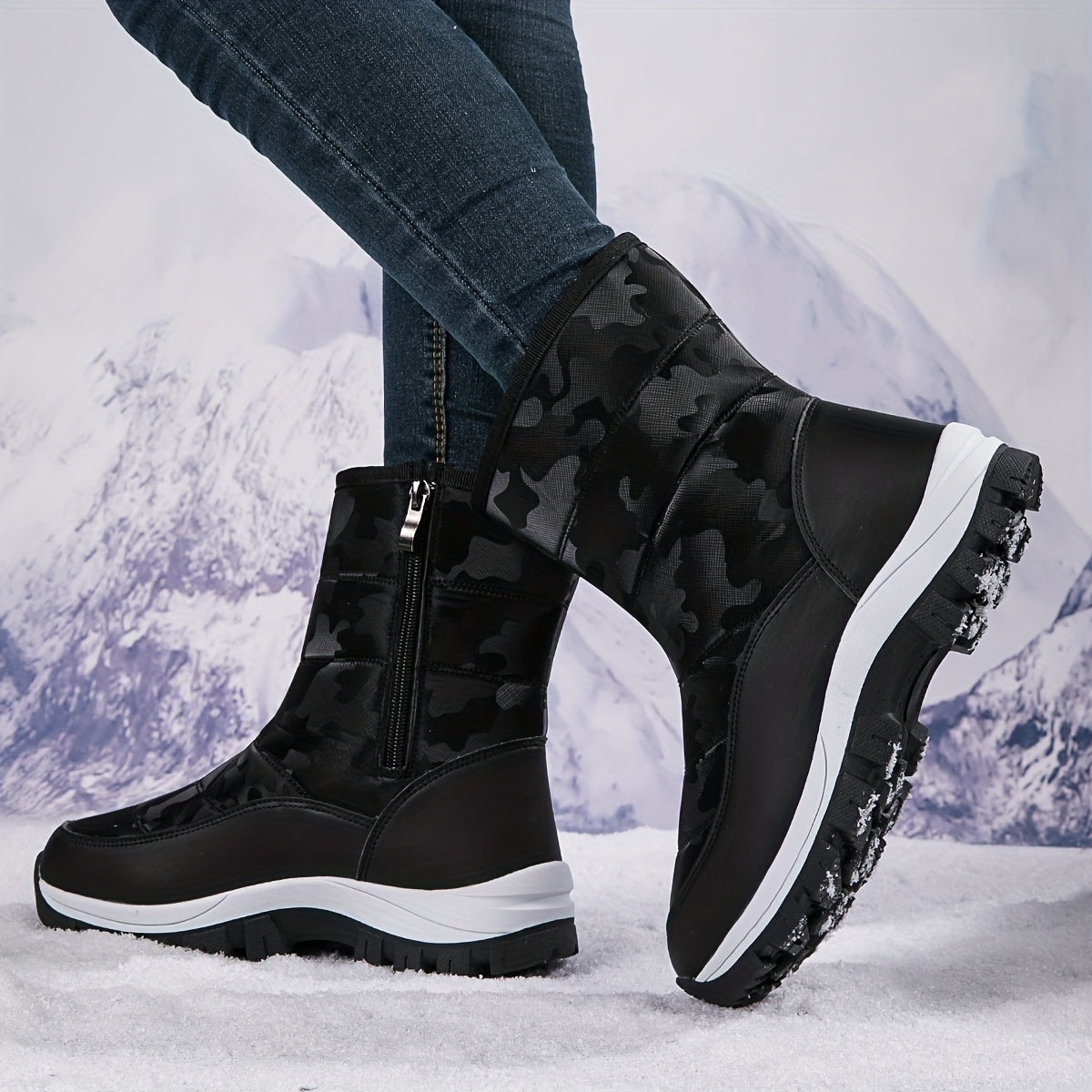 Women's High Top Warm Snow Boots Non Slip Zipper Winter Hiking Boots