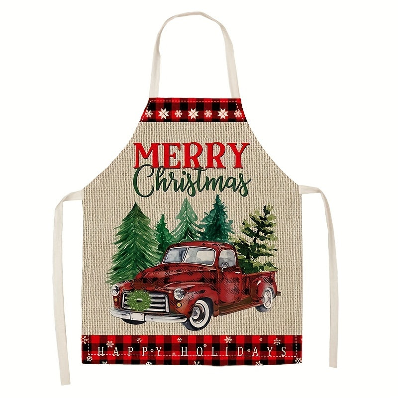 Christmas Linen Apron Unisex Adjustable Cooking Apron