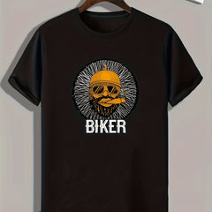BIKER Pattern Print Men's Comfy Sports T shirt Graphic Tee