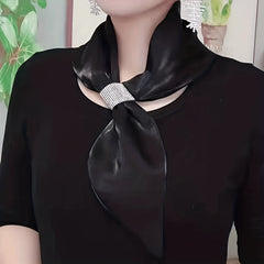 Skinny Satin Ribbon Neckerchief with Rhinestone Knot Decor