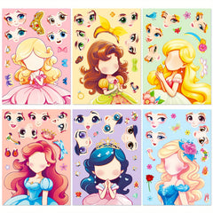 6pcs Princess Face Changing Stickers Cartoon Puzzle Stickers