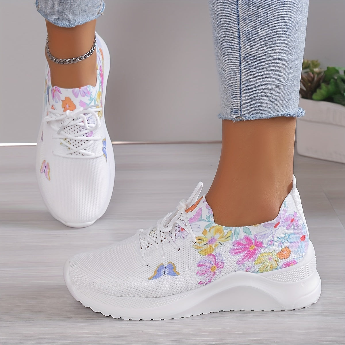 Butterfly Pattern Breathable Walking Shoes Soft Sole Non Slip Sneakers