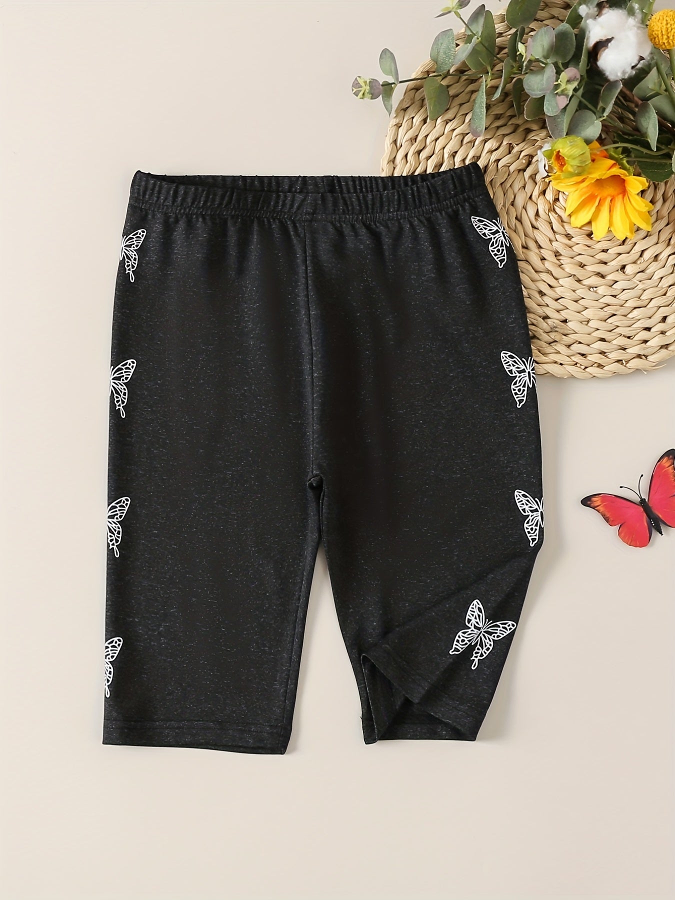 Girls' Butterfly Print Short Leggings for Summer