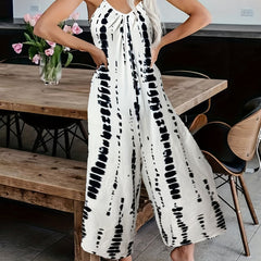 Tie Dye V Neck Jumpsuit Wide Leg